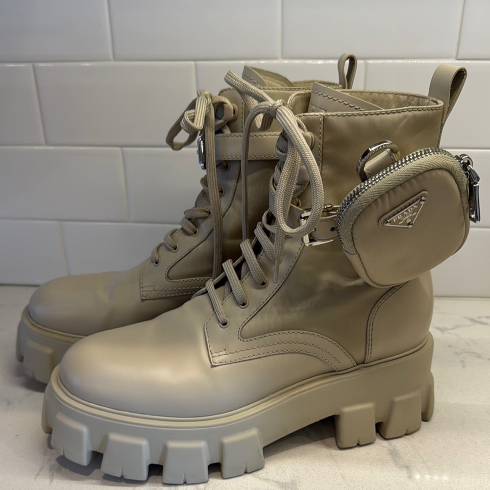 Prada Tan Combat Moto Boots with Chunky Sole - Picture 6 of 13